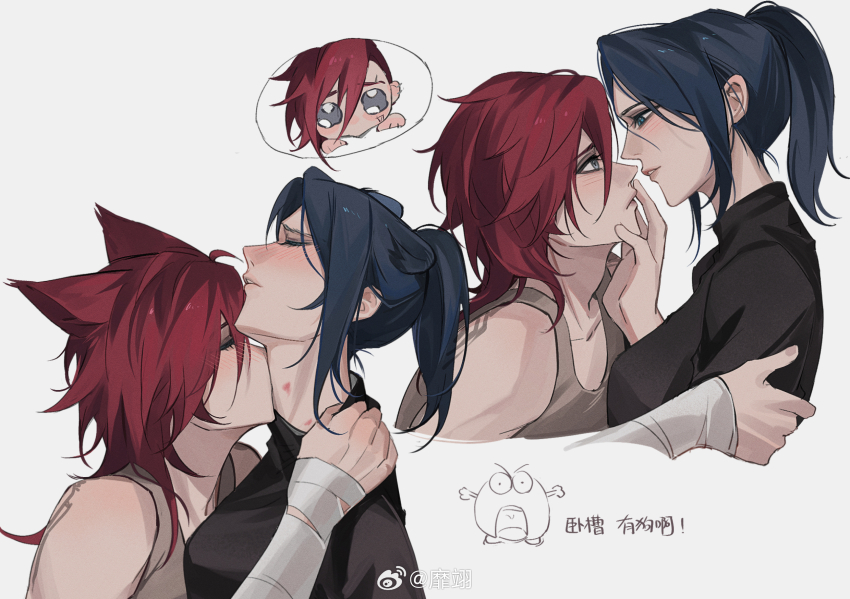 2girls, animal_ears, arcane:_league_of_legends, arcane_caitlyn, arcane_vi, black_sweater, blue_eyes, blue_hair