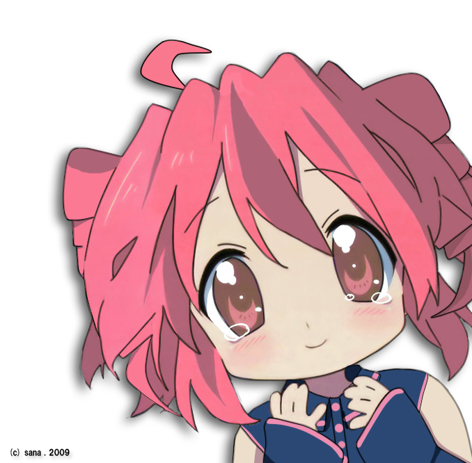 1girl, cosplay, detached_sleeves, kasane_teto, kasane_teto_(cosplay), kasane_teto_(utau), kobayakawa_yutaka, looking_at_viewer, lucky_star, multicolored_hair, parody, rakisana, red_eyes, red_hair, shirt, smile, streaked_hair, tearing_clothes, torn_clothes, twintails, upper_body, utau