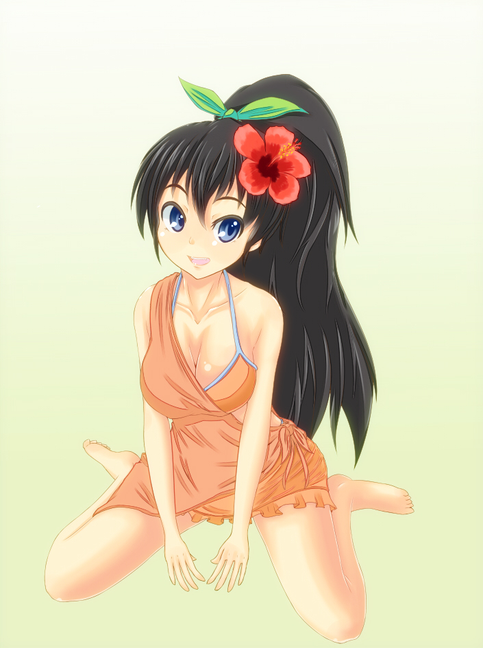 bad_id, bad_pixiv_id, banana_(hirane1988), barefoot, bikini, bikini_top_only, black_eyes, black_hair
