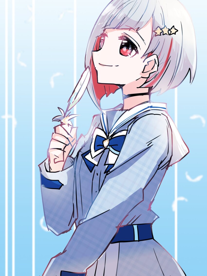 1girl, birdcage_(love_live!), black_choker, blue_background, blue_dress, bob_cut, choker, closed_mouth