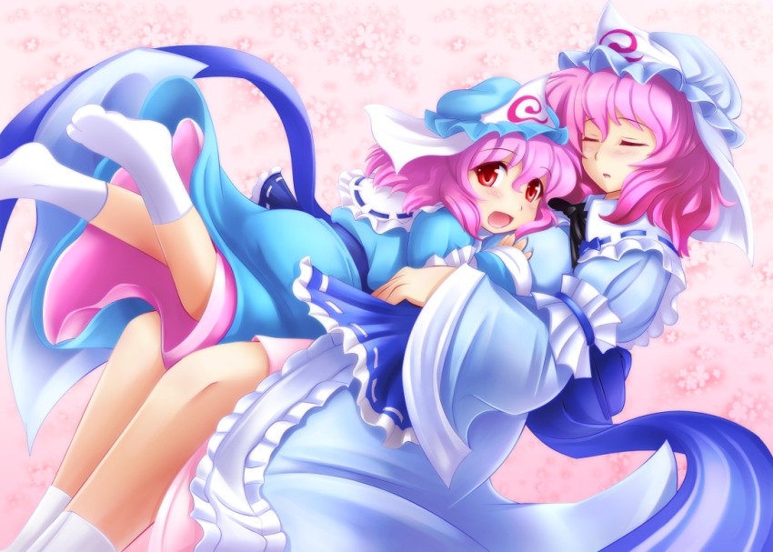 2girls, aged_down, bad_id, bad_pixiv_id, breasts, child, closed_eyes, female_focus