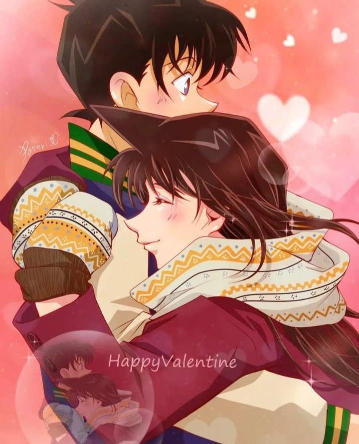 1boy, 1girl, artist_name, black_hair, blue_eyes, blush, closed_eyes, couple