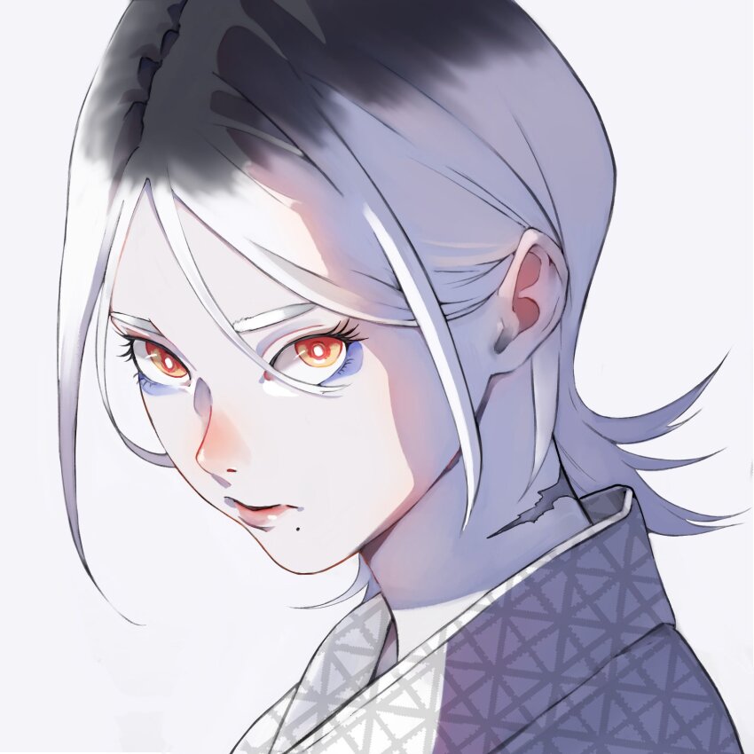 1girl, expressionless, eyeshadow, hair_between_eyes, highres, looking_at_viewer, makeup, medium_hair