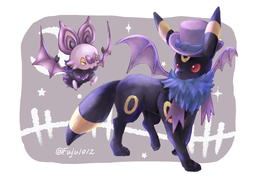 absurdres, bat_wings, colored_sclera, commentary, crescent, fuju1012, gen_2_pokemon, gen_6_pokemon