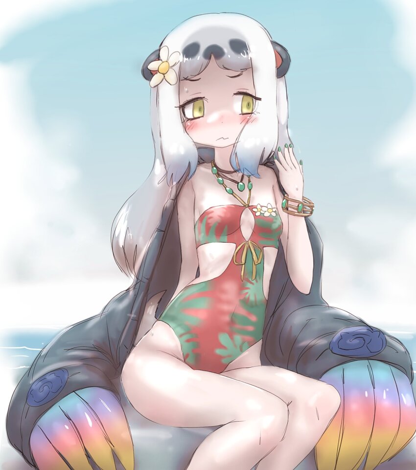 1girl, alternate_costume, bare_legs, bare_shoulders, black_jacket, blue_hair, blush, bracelet