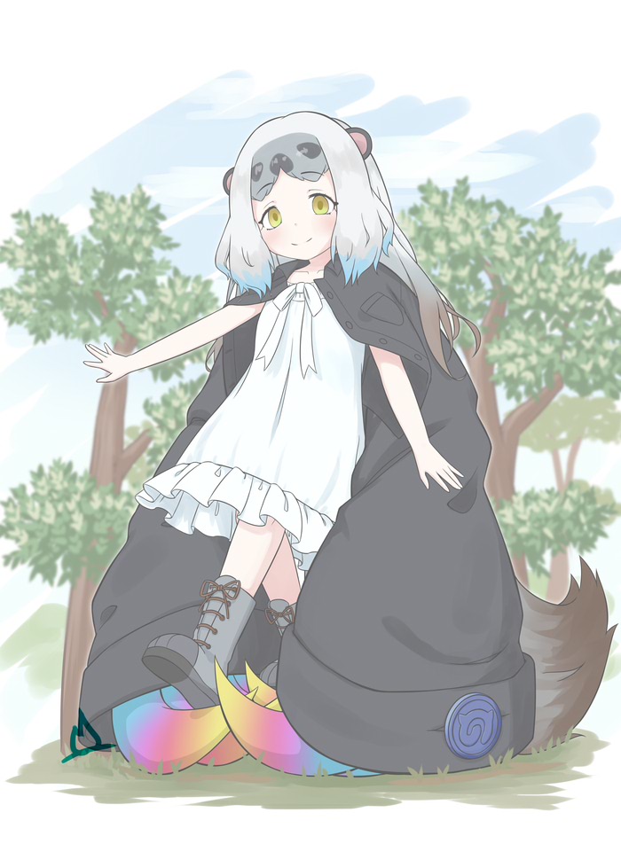 1girl, animal_ears, black_jacket, blue_hair, blush, boots, dress, frilled_dress