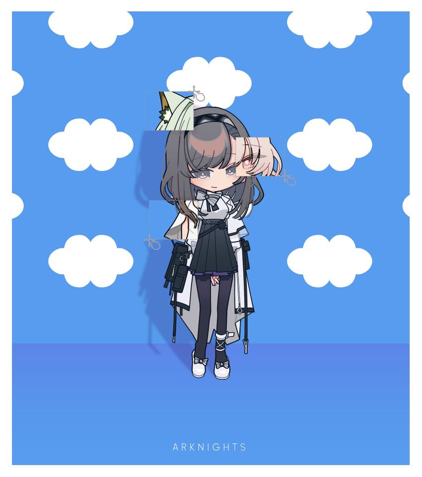 1girl, absurdres, animal_ear_fluff, animal_ears, arknights, arms_behind_back, black_hairband, black_pantyhose