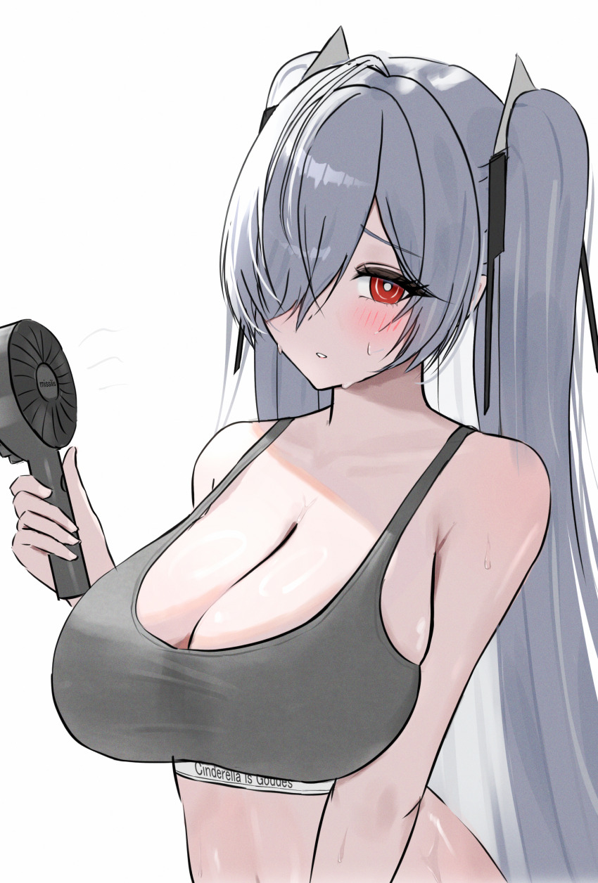 1girl, absurdres, bare_arms, bare_shoulders, black_bra, blush, bra, breasts