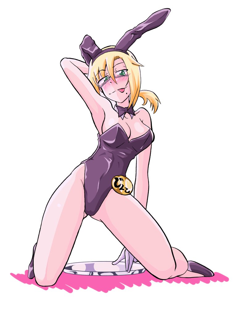 1girl, black_footwear, black_leotard, blonde_hair, breasts, cleavage, collarbone, commentary_request