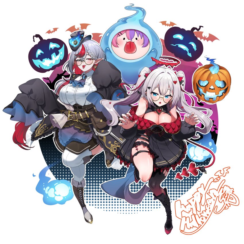 2girls, absurdres, bat_(animal), belt, belt_pouch, black_dress, black_footwear, black_skirt