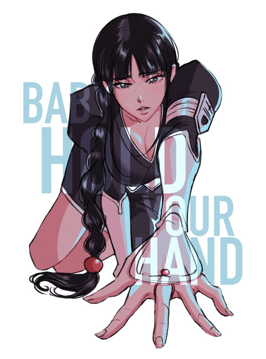 1girl, black_hair, bleach, bleach:_sennen_kessen-hen, braid, braided_ponytail, breasts, cleavage