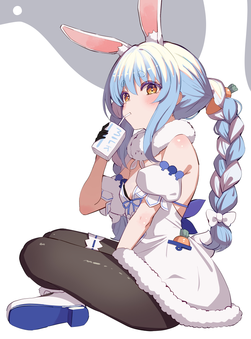 1girl, absurdres, animal_ear_fluff, animal_ears, bare_back, bare_shoulders, black_gloves, black_pantyhose