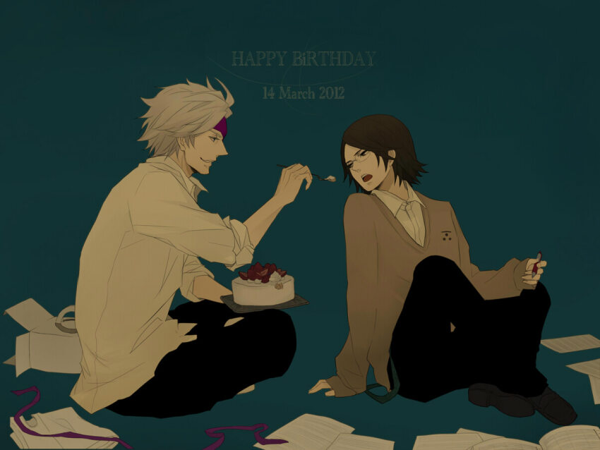 2boys, :o, bk3, black_pants, blue_eyes, brown_eyes, brown_hair, brown_sweater