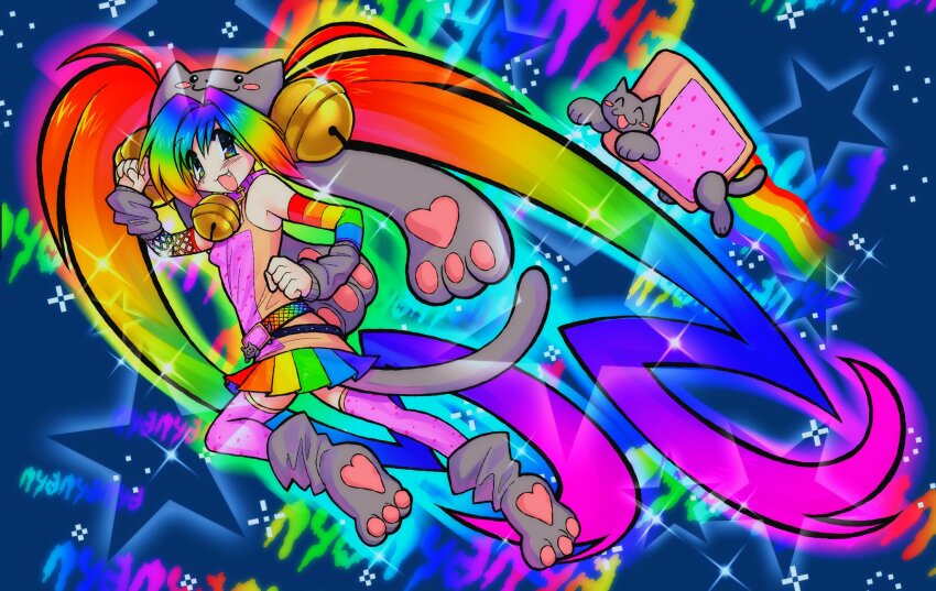 1girl, 2000s_(style), animal_hat, arm_warmers, bell, belt, cat, cat_girl