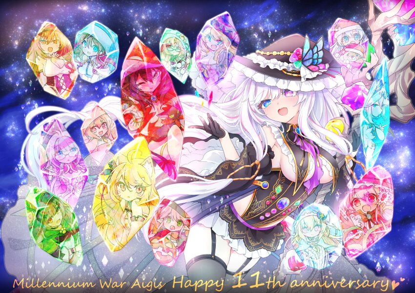 1girl, :d, absurdres, adele_(sennen_sensou_aigis), ahoge, angela_(sennen_sensou_aigis), animal_ear_fluff, animal_ears