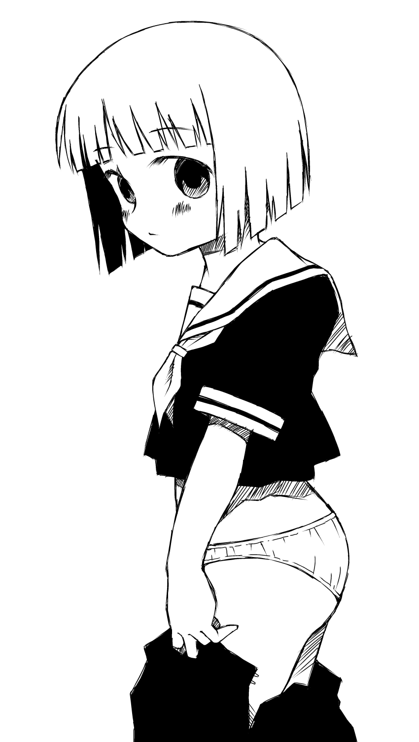 1girl, absurdres, ass, blush, clothes_pull, highres, loli, looking_at_viewer