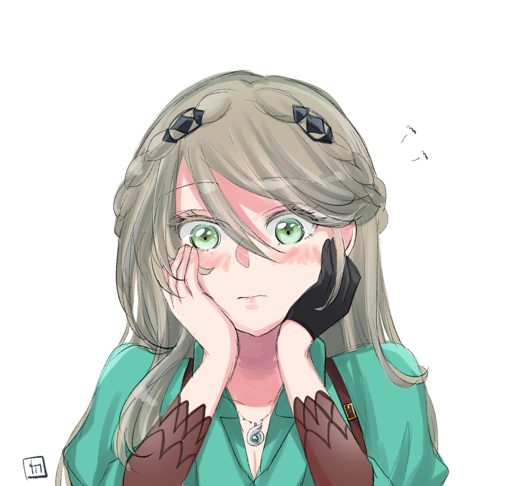 1girl, blonde_hair, blush, braid, crown_braid, eiyuu_densetsu, elaine_auclair, embarrassed