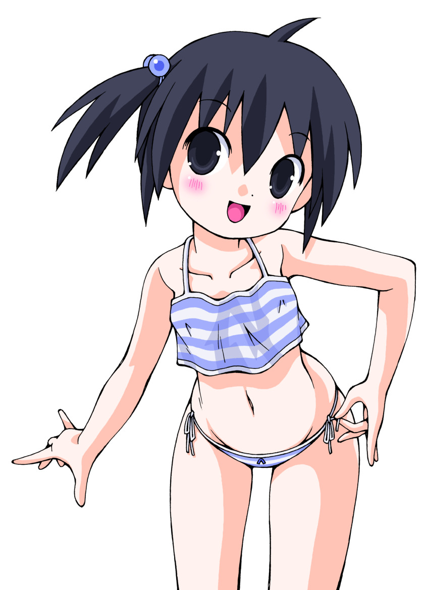 1girl, absurdres, ahoge, black_eyes, black_hair, blue_bow, blue_bra, blue_panties