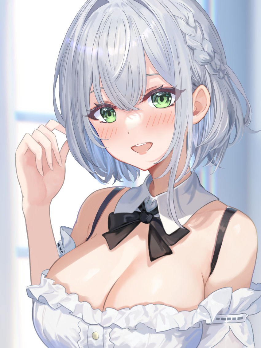 1girl, 428_(user_uzpe7478), absurdres, bare_shoulders, black_bow, black_bowtie, blush, bow