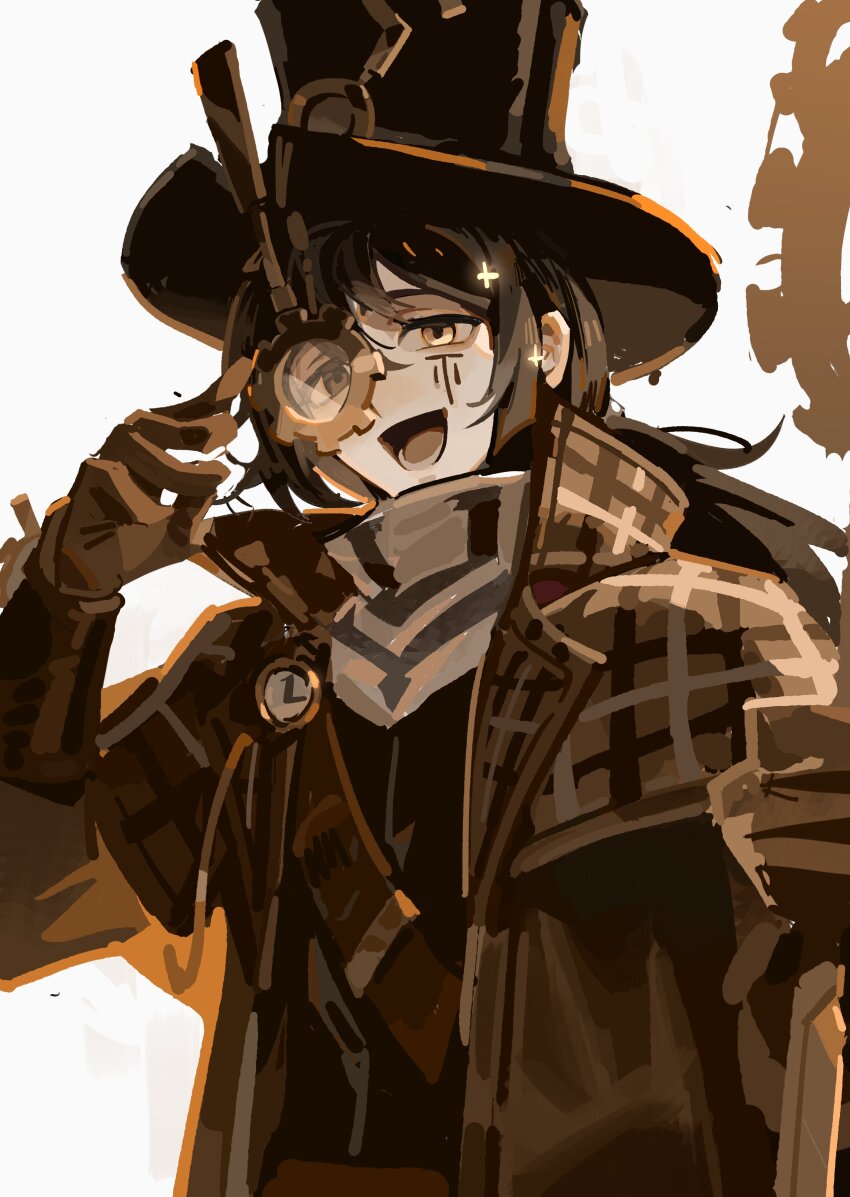 1boy, absurdres, brown_capelet, brown_coat, brown_gloves, brown_theme, capelet, coat