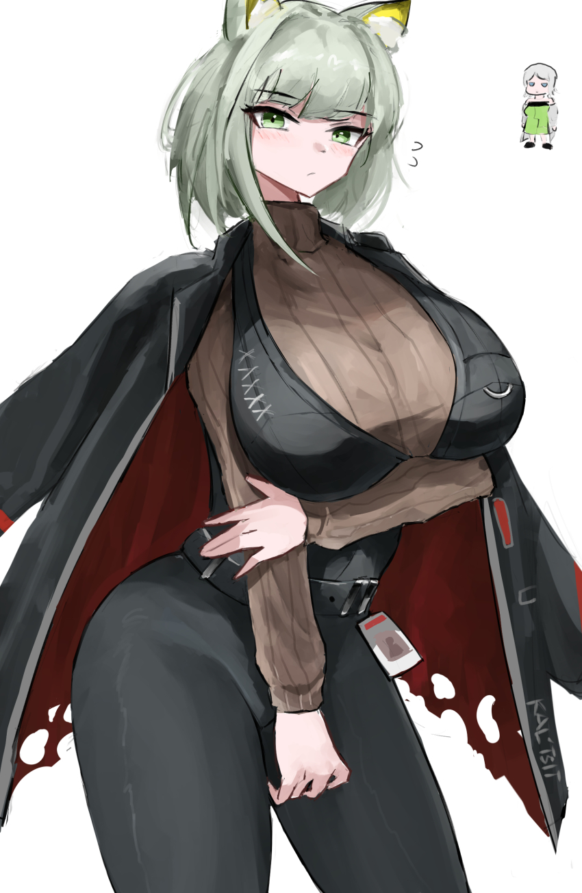 2girls, absurdres, arknights, bad_anatomy, breasts, bursting_breasts, coat, cosplay