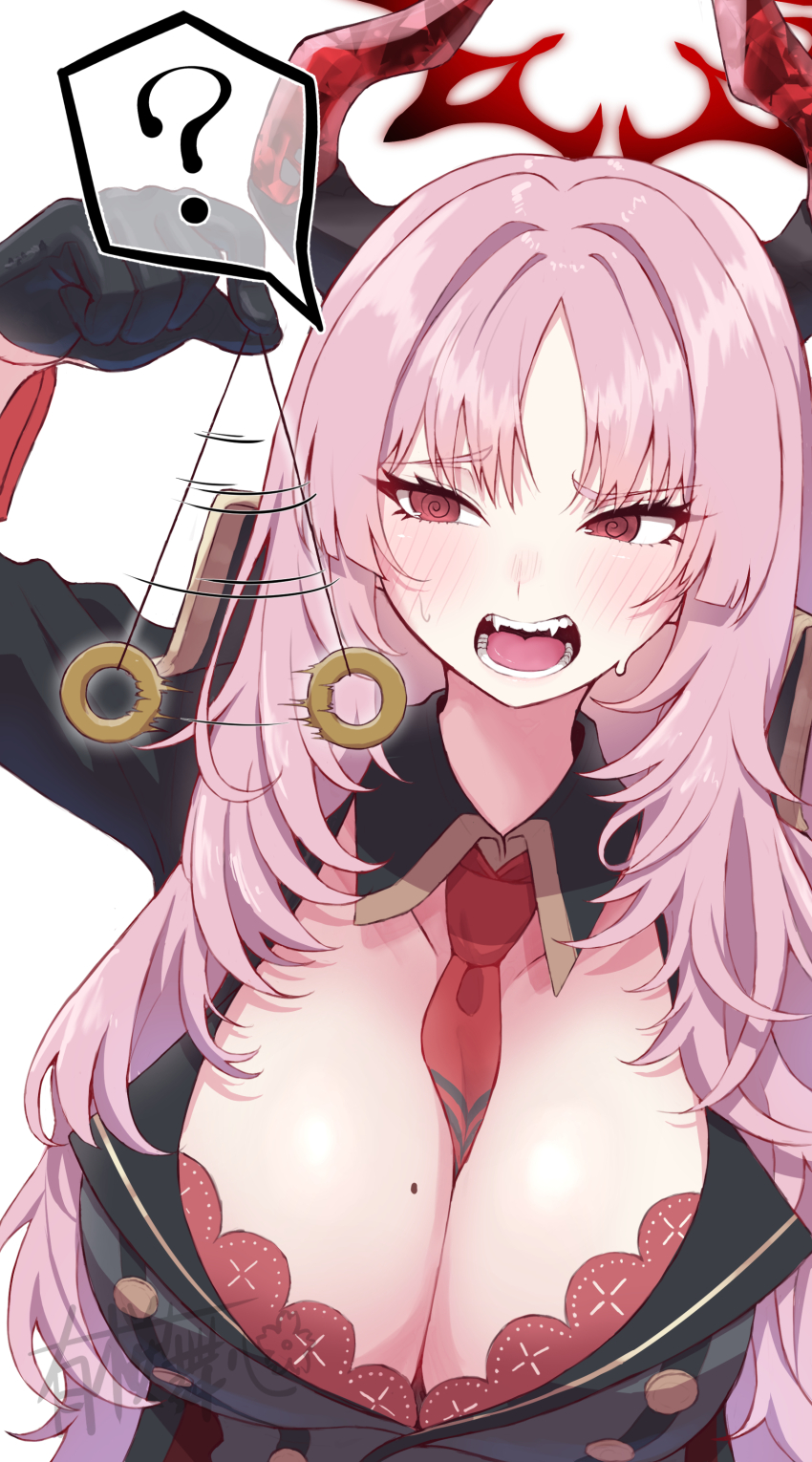 1girl, absurdres, between_breasts, black_gloves, blue_archive, bra, bra_peek, breasts