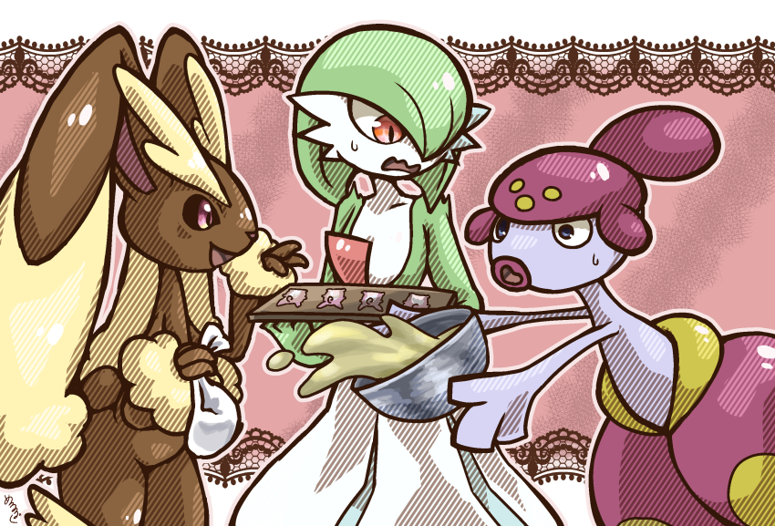 3girls, blue_eyes, bob_cut, brown_fur, colored_skin, dress, furry, furry_female