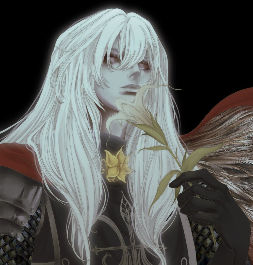 1boy, arm_up, armor, astelofvoid, black_background, black_tabard, chainmail, closed_mouth