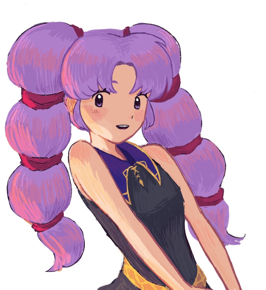 1girl, :d, belt, black_dress, breasts, cho_yoy, collared_dress, curtained_hair