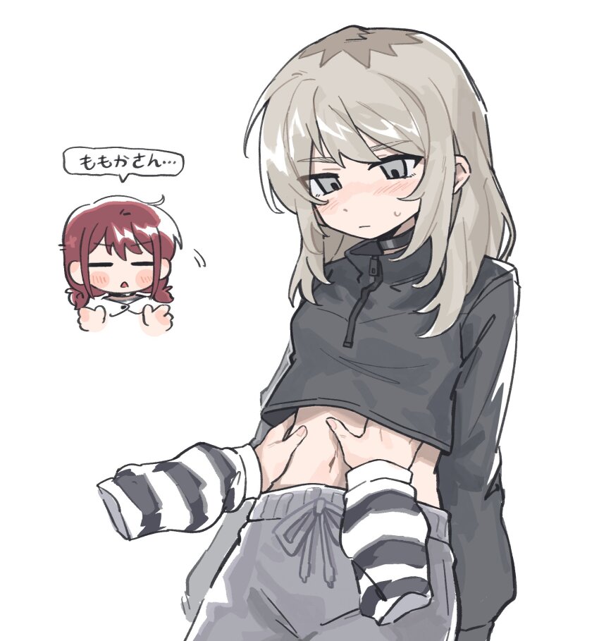 2girls, alternate_hairstyle, black_jacket, blush, closed_eyes, closed_mouth, commentary_request, girls_band_cry