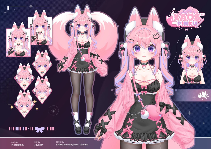 animal_ears, artist_request, black_bow, black_bowtie, black_dress, black_pantyhose, black_ribbon, bow