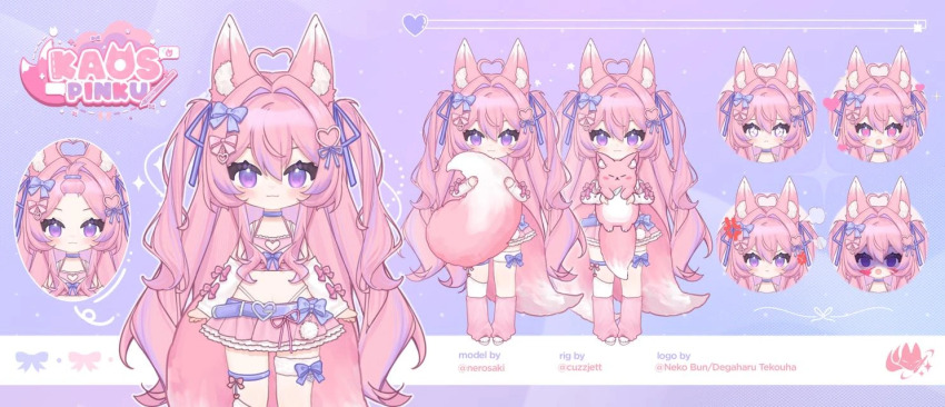 1girl, animal_ears, blue_bow, blue_bowtie, bow, bowtie, reference_sheet, multiple_expressions