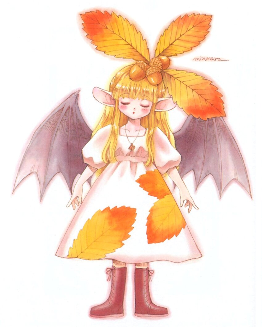 +anima, 1girl, acorn, animal_ears, bat_ears, bat_girl, bat_wings, black_wings