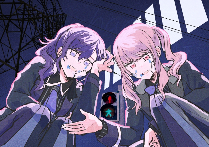 2girls, akiyama_mizuki, asahina_mafuyu, black_pants, black_shirt, bow, bowtie, chichan54_(clubhappy)