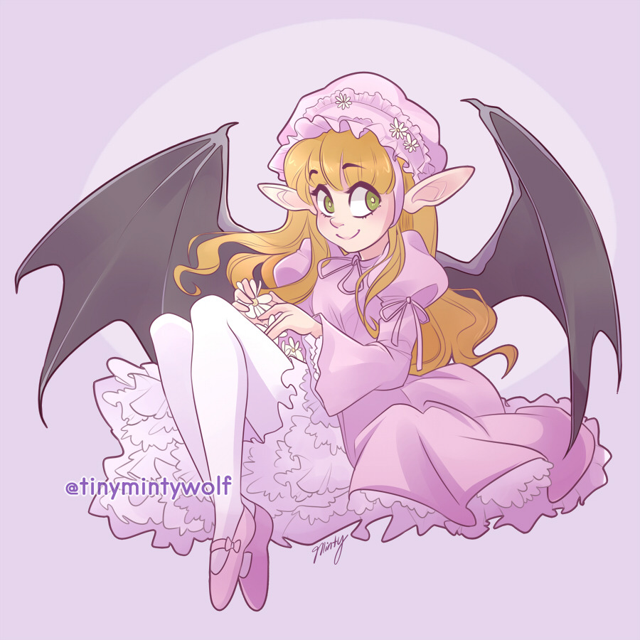 +anima, 1girl, animal_ears, bat_ears, bat_girl, bat_wings, blonde_hair, commission