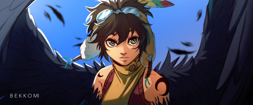 +anima, 1boy, absurdres, bekkomi, bird_boy, black_hair, black_wings, cooro_(+anima)