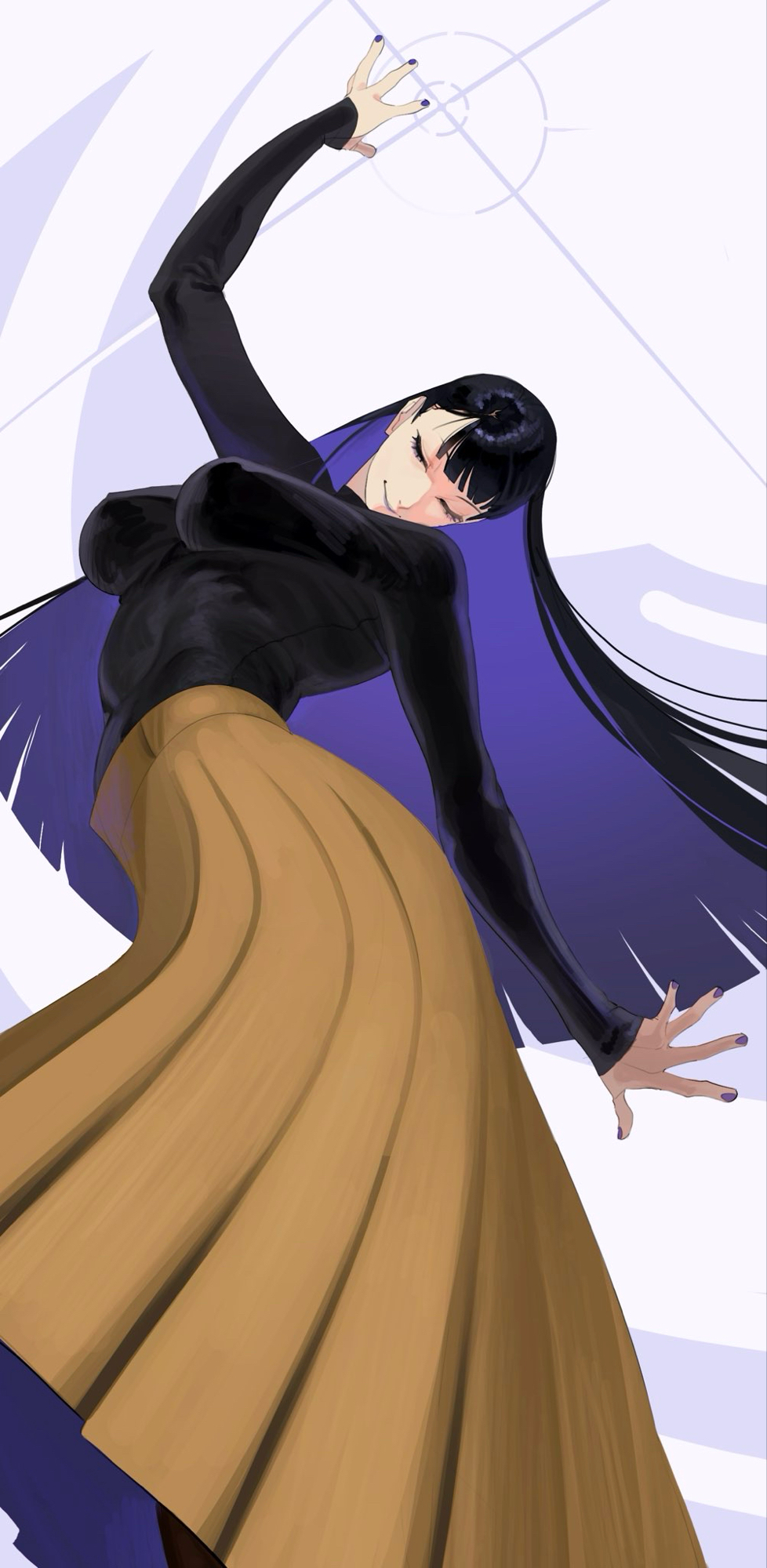 1girl, billyonthestraw, black_hair, blunt_bangs, breasts, closed_eyes, colored_inner_hair, covered_erect_nipples