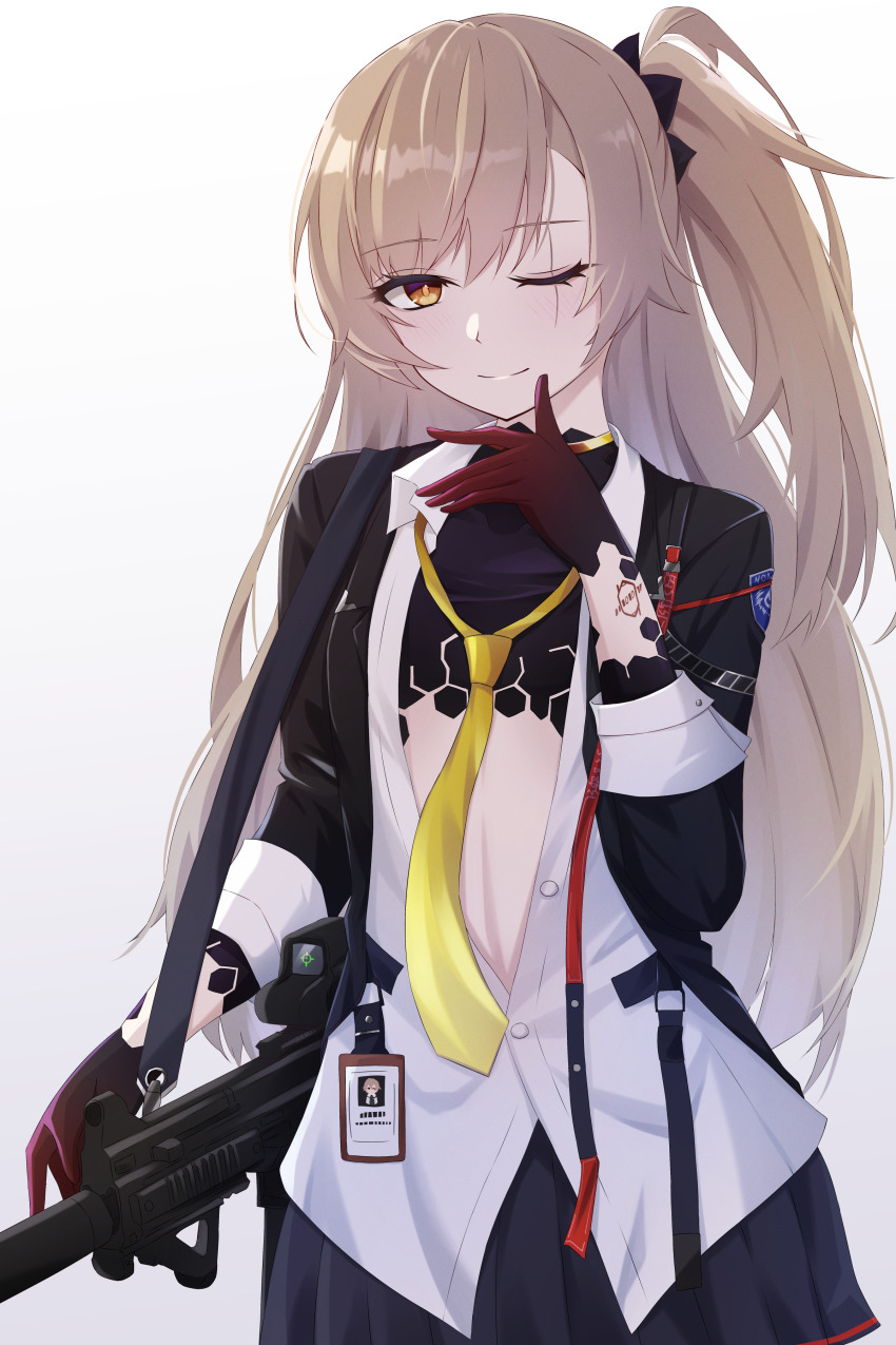 1girl, absurdres, black_jacket, blue_skirt, blush, brown_eyes, collared_shirt, commentary_request