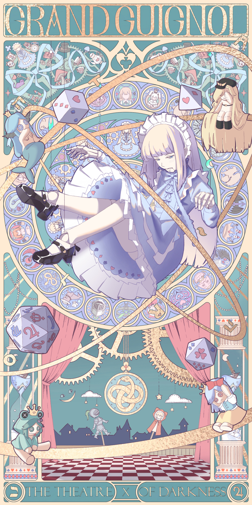 1girl, absurdres, animalization, black_shoes, black_souls, black_souls_2, blonde_hair, blue_dress