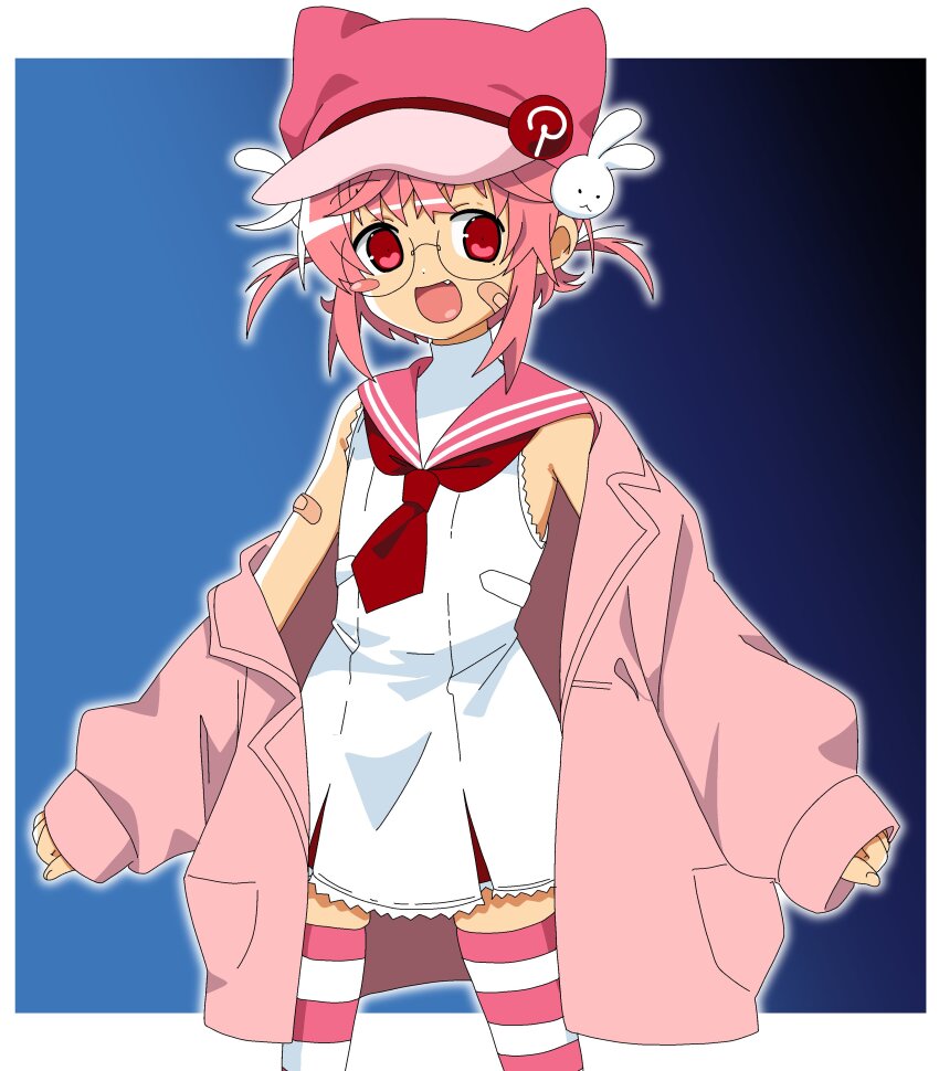 1girl, absurdres, animal_hat, bandaid, bandaid_on_arm, bandaid_on_cheek, bandaid_on_face, bk_(barakoodra)