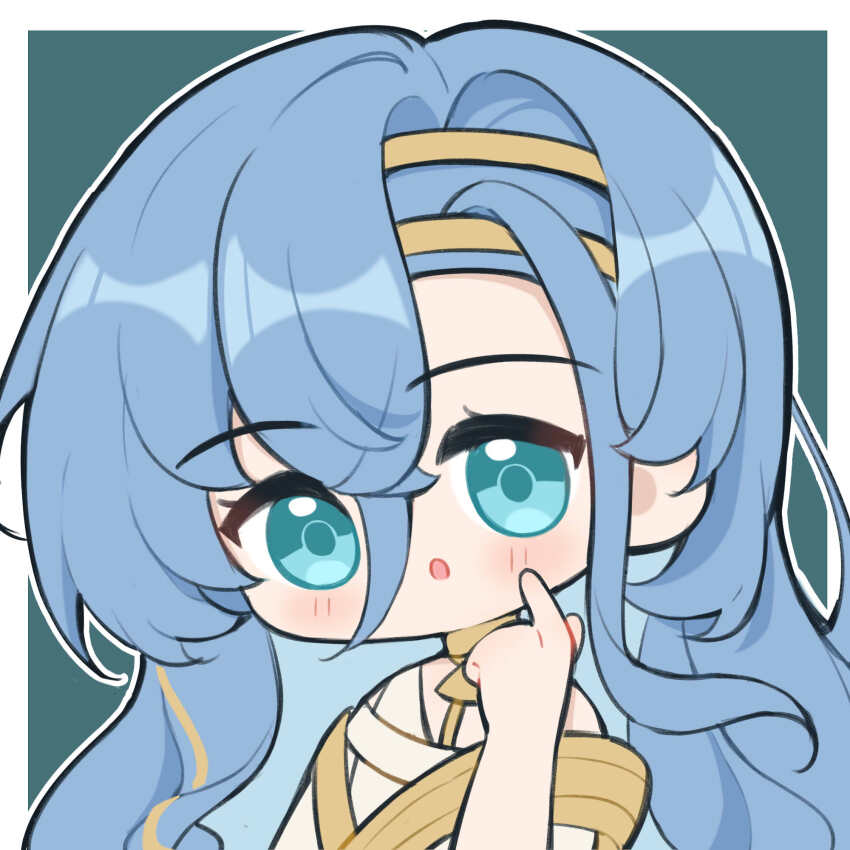 1girl, 37_(reverse:1999), :o, ai_chi_guobaoyou, ancient_greek_clothes, blue_eyes, blue_hair, border