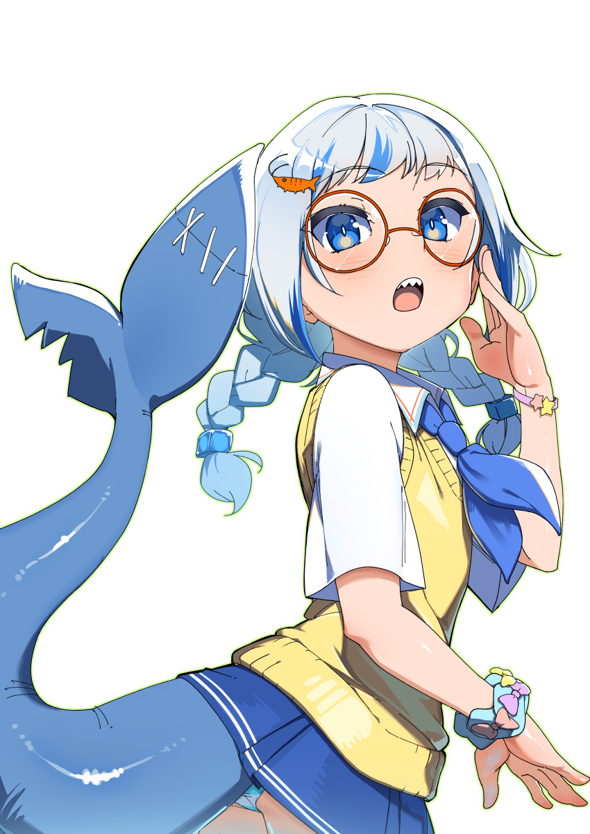 1girl, absurdres, blue_eyes, blue_hair, blue_skirt, bracelet, braid, cowboy_shot
