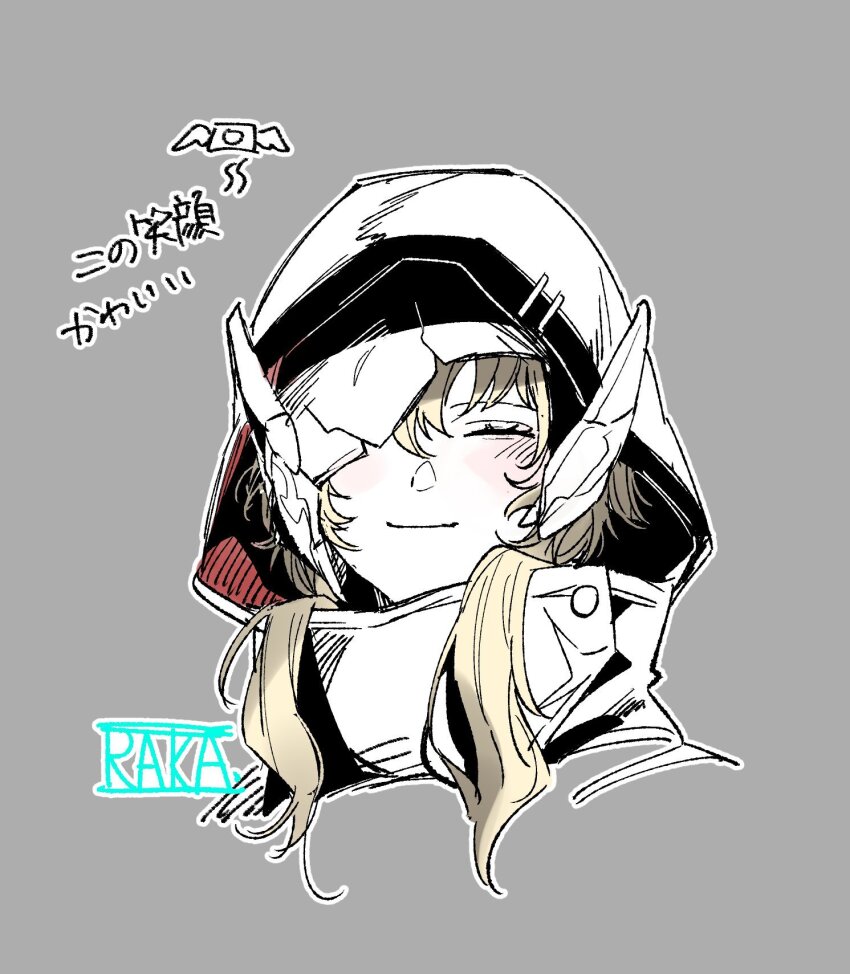 1girl, black_cloak, blonde_hair, blush, broken_mask, cloak, closed_eyes, goddess_of_victory:_nikke