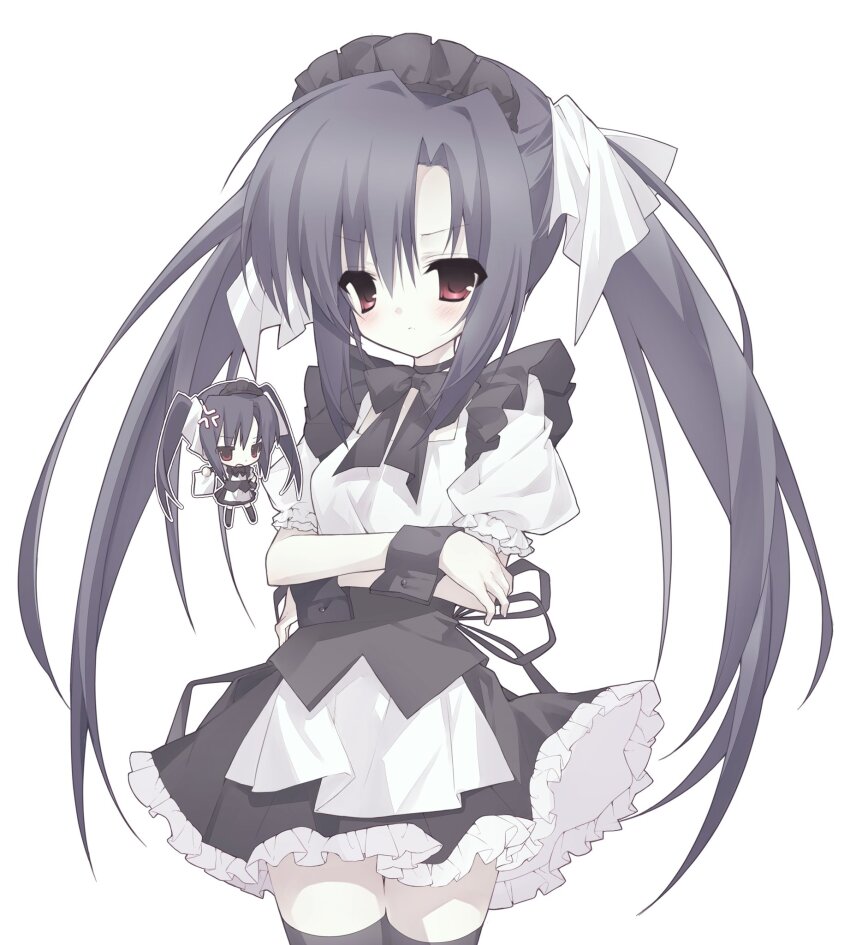 1girl, annoyed, anone_(00x02), apron, black_bow, black_choker, black_hair, black_headdress