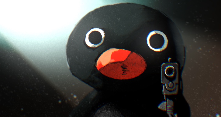 aiming, aiming_at_viewer, animal, animal_focus, bird, commentary, english_commentary, finger_on_trigger