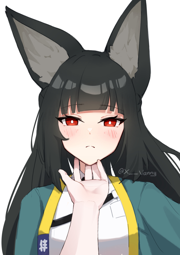 1girl, 1other, animal_ear_fluff, animal_ears, artist_name, black_hair, black_necktie, blunt_bangs