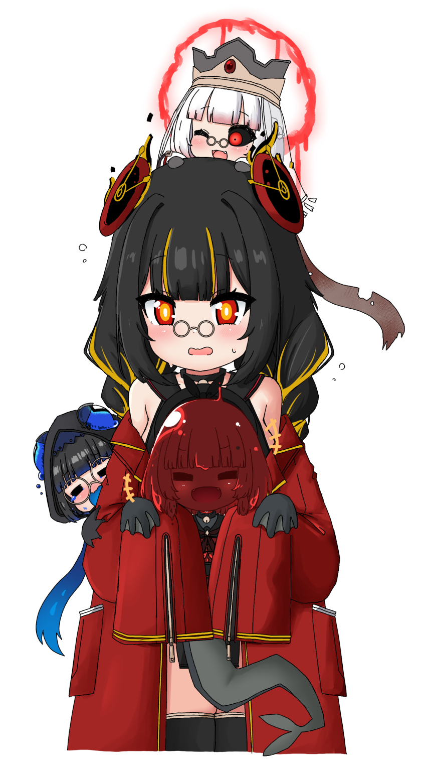 4girls, absurdres, bailingxiao_jiu, black_hair, blonde_hair, blubbering_toad_(project_moon), braid, character_hair_ornament