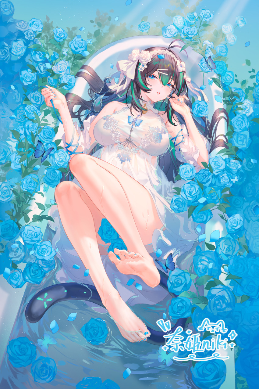 1girl, another_project, arm_ribbon, artist_request, bad_source, barefoot, bathing, bathtub