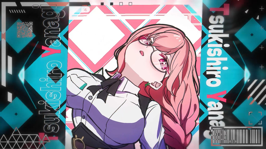 04_fujino9, 1girl, breasts, character_name, dress_shirt, earrings, hair_between_eyes, head_tilt