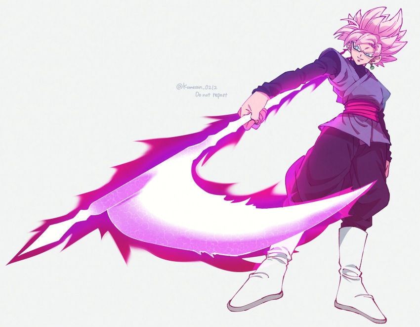 1boy, black_dougi, black_shirt, dougi, dragon_ball, dragon_ball_super, earrings, energy_scythe